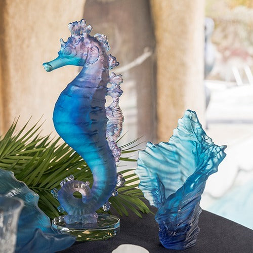 Cristal Daum : Hippocampe bleu rose