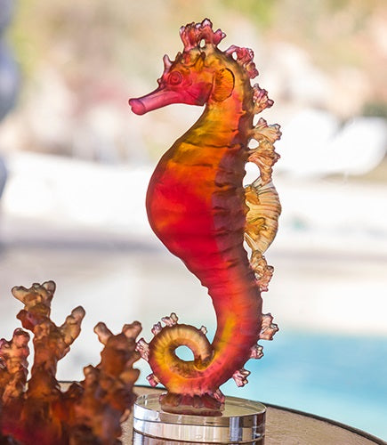 Cristal Daum : Hippocampe rouge aurore