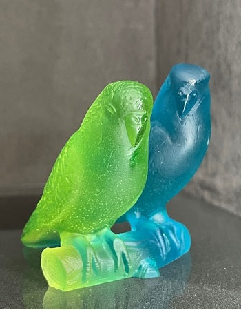 Cristal Daum : Couple de perruches bleu